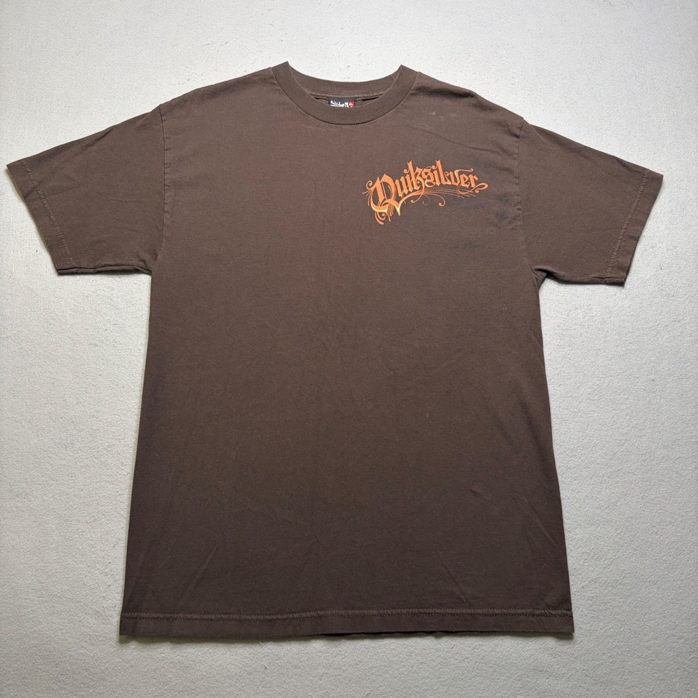 Quiksilver T Shirt Mens L Brown Vintage Y2K Gothic‎ Graphic Skater Surf Tee